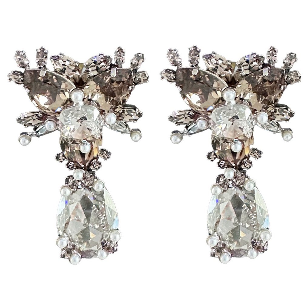 Givenchy Earrings Palladium Swarovski Crystal & Pearl Statement Runway Earrings